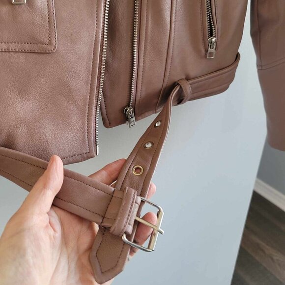 Noisy May Salmon coloured faux leather biker jacket. EUC - Picture 8 of 10